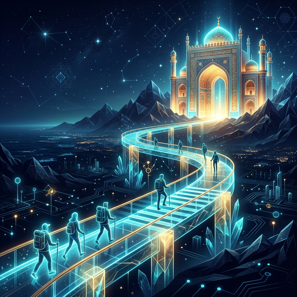 Set out, meet people and learn in place; return ready to share what you learned. illustration